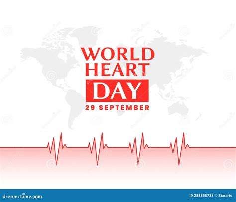 29th September World Heart Day Poster With Global Map And Cardiogram