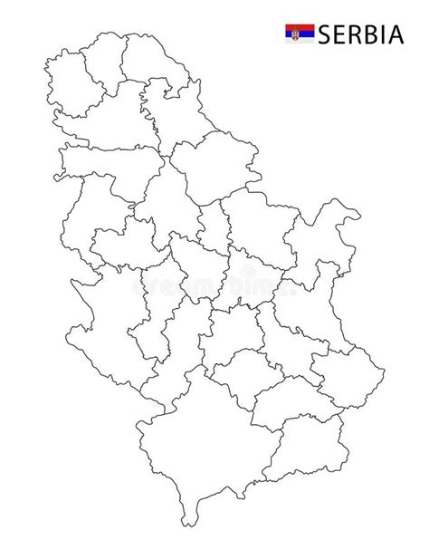 Mapa Serbia Regiones De Esquema Detallado En Blanco Y Negro Del País