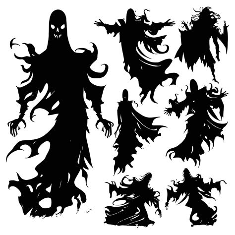 Halloween evil spirit silhouette. Scary nightmare ghost characters ...