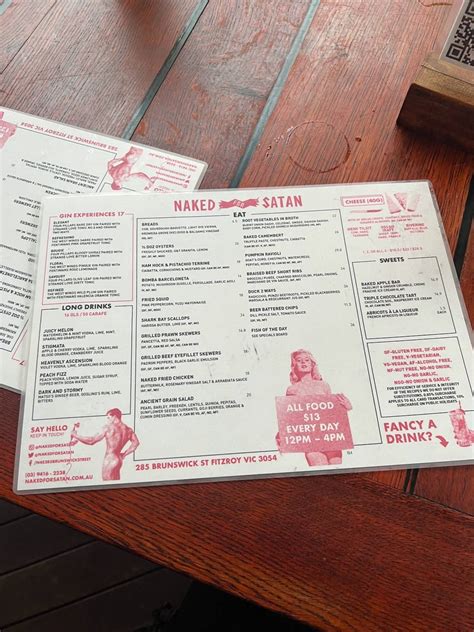 Menu At Naked For Satan Pub Bar Fitzroy