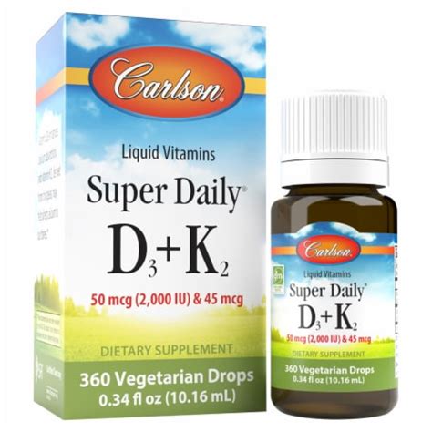 Carlson Super Daily Vitamin D3 K2 Drops 50mcg 45mcg 0 34 Fl Oz