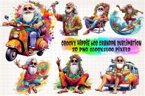 Hippie Grandpa Sublimation Clipart Graphic By Watercolorarch · Creative