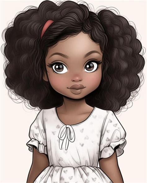 Cartoon Girl With Curly Hair And A White Dress Generative Ai Premium Ai Generated Image