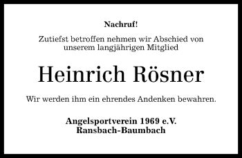 Traueranzeigen Von Heinrich R Sner Rz Trauer De