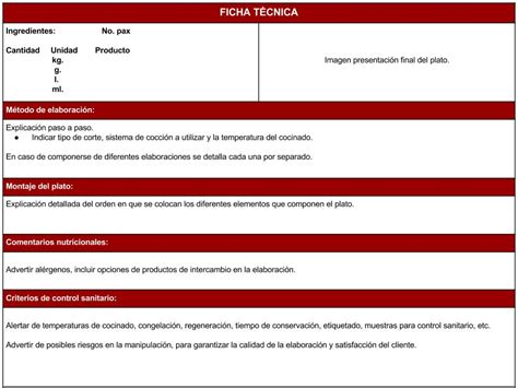 Cómo Hacer La Ficha Técnica De Un Plato Esah