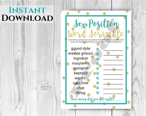 Bachelorette Party Game Sex Position Word Scramble Teal And Etsy