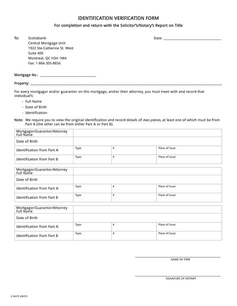 Identification Verification Form Record Log Sheets