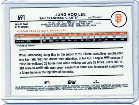 2024 TOPPS SERIES 2 Jung-Hoo Lee Rookie #691 San Francisco Giants EUR 4,50 - PicClick IT