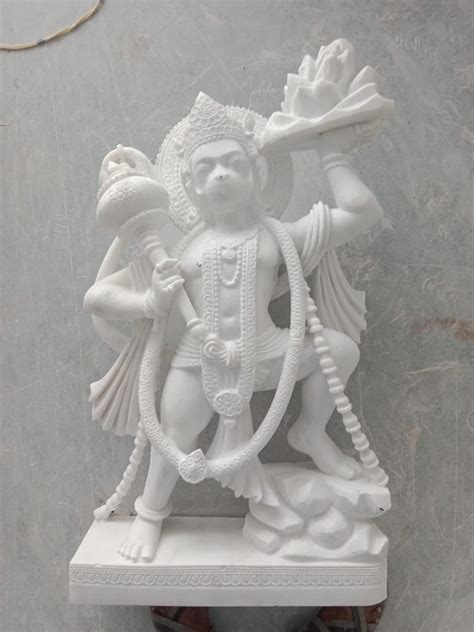 Hindu Plain White Marble Hanuman Statue For Worship Size 2 Feet At