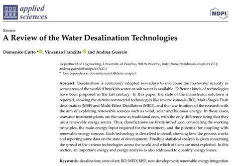 A Review Of The Water Desalination Technologies Aquaenergy Expo