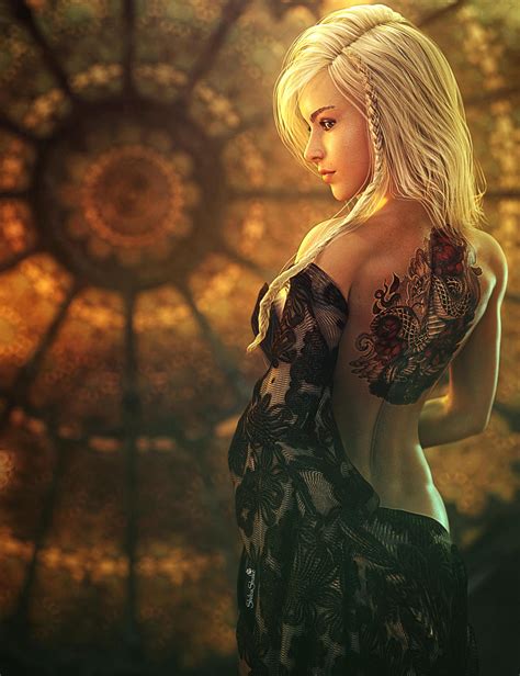 Blonde Girl With Tattoo Fantasy Woman Art Iray By Shibashake On Deviantart