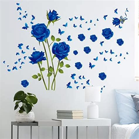 Runtoo Blue Rose Flower Wall Art Stickers Hanging Vine