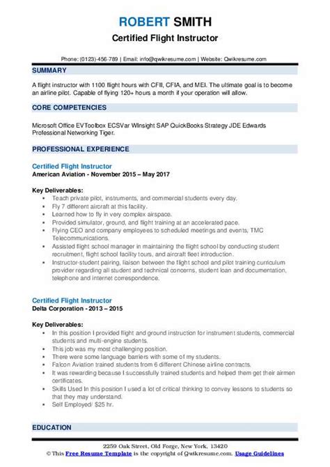 Flight Instructor Resume Sample