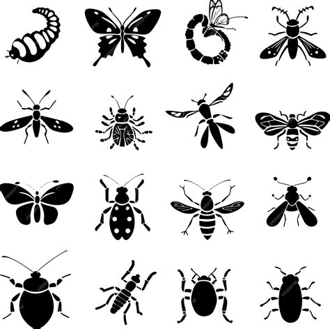 Premium Vector Insects Collection Black And White Silhouette Vector Illustration