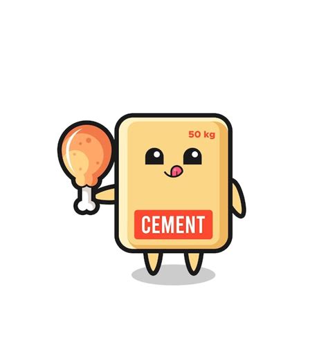 Premium Vector Cement Sack Cute Mascot Is Eating A Fried Chicken Cute