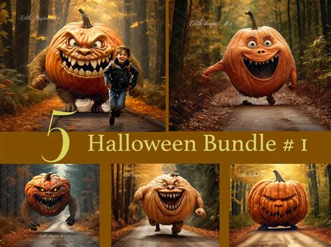 Halloween Backdrops Photography, Halloween Digital Background, Running Pumpkin on Road, Fun ...