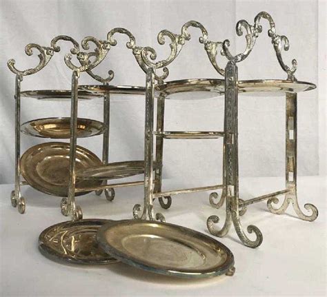 Set 4 Silver Plated Tiered High Tea Serving Trays