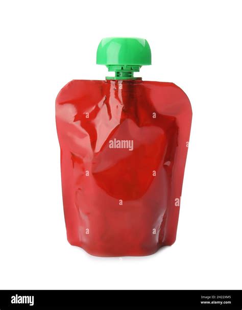 squeeze pouch  healthy baby food  white background stock photo