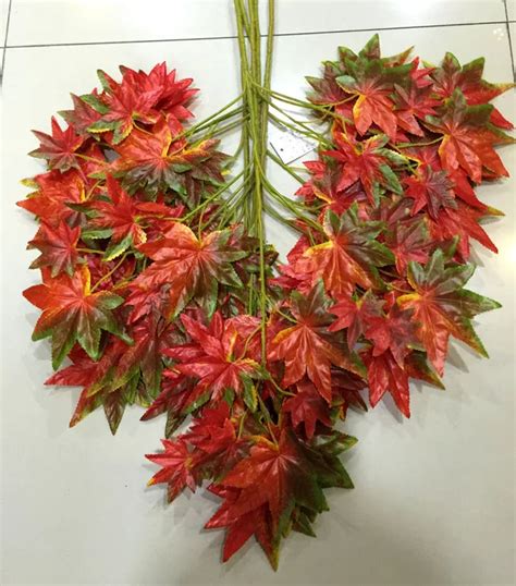 120pcs Wholesale Silk Large Leaf Red Maple Plastic Leaf Branch Maples