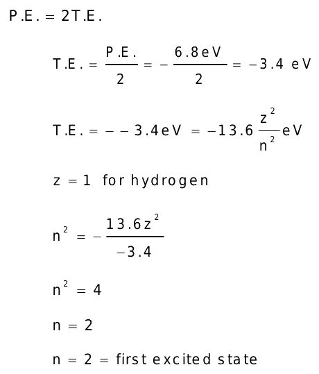 73the Potential Energy Of An Electron In The H Atom Is 68evin Which Excited State The