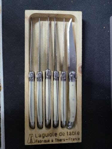 Set Of 6 Authentic French Jean Dubost Laguiole Steak Knives Ivory