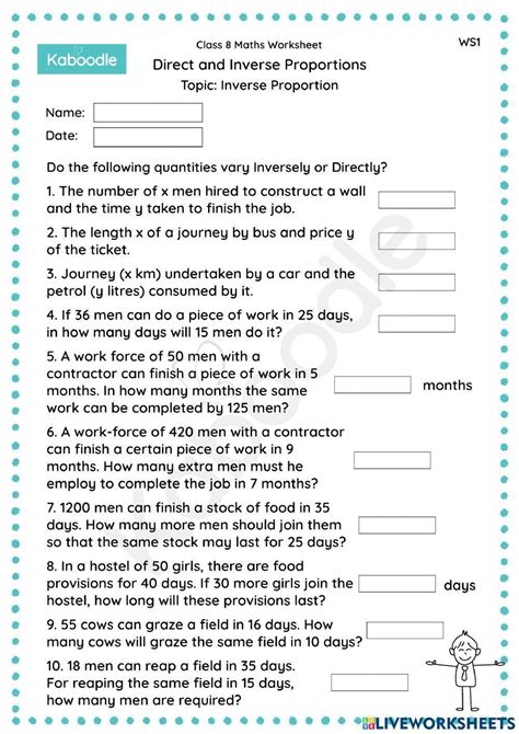 Direct And Inverse Proportions Inverse Proportion Worksheet