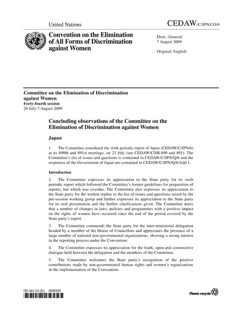 Fillable Online Cedaw C Jpn Co Convention On The Elimination Of All