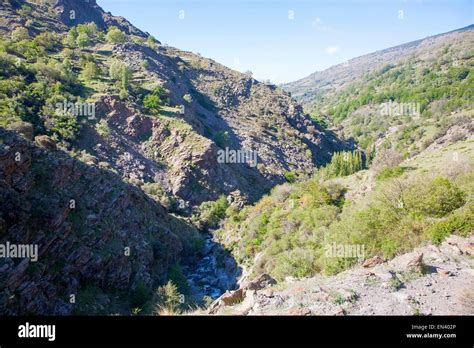 Landscape Of The River Rio Poqueira Gorge Valley High Alpujarras