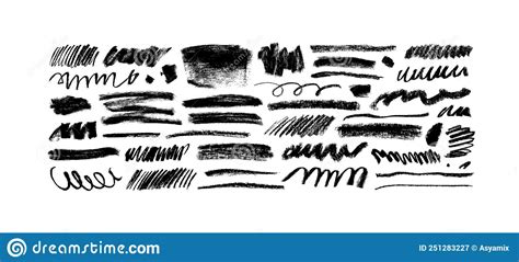 Charcoal Curly Lines And Squiggles Wide Strokes Stock Vector