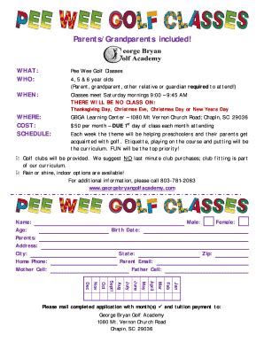 Fillable Online Pee Wee George Bryan Golf Academy Fax Email Print