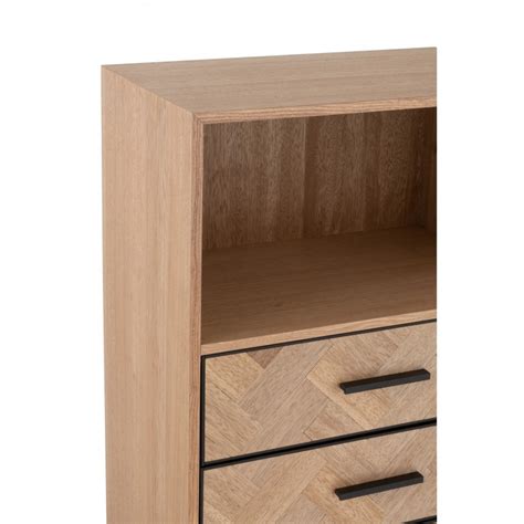 Armoire haute 3 tiroirs et 1 porte en bois naturel et métal noir