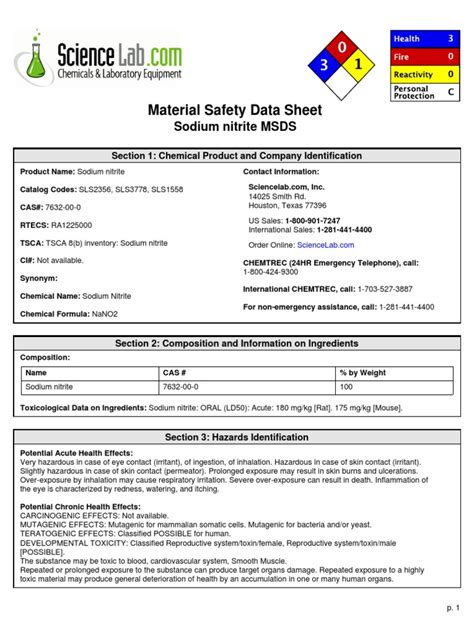 Msds of Sodium Nitrite | PDF | Explosion | Toxicity