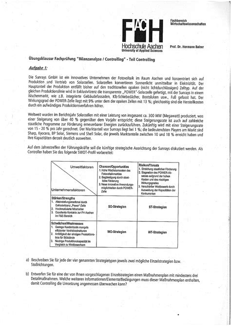 Übungsklausur Controlling Einführung in das Controlling Studocu