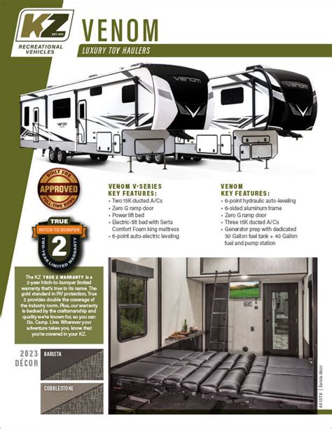 2023 Venom V Series Luxury Fifth Wheel Toy Haulers Kz Rv