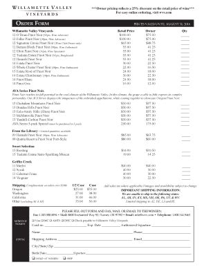 Fillable Online Order Form Willamette Valley Vineyards Fax Email