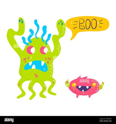 Cute Cartoon Monsters Collection Vector Set Of Flat Isolated Monsters