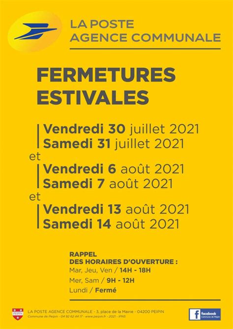 LA POSTE AGENCE COMMUNALE Fermetures Estivales Mairie De Peipin