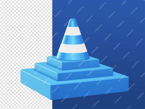 3d 만화는 Ui Ux 웹 모바일 앱 광고 디자인을 위한 연단이 있는 파란색 트래픽 원뿔 기호 아이콘을 렌더링합니다