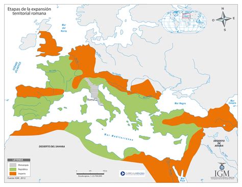 Mapa con etapas expansión territorial de Roma Curriculum Nacional