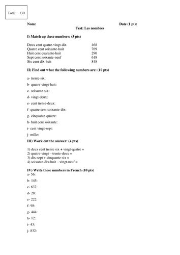 test nombres   test numbers   teaching resources