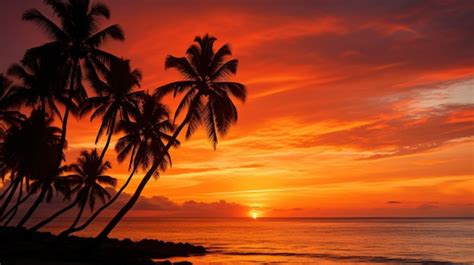 Premium Ai Image Silhouette Coconut Palm Trees On Beach Against Sky