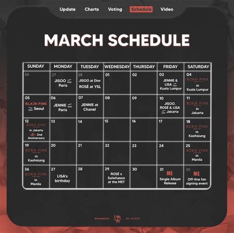 BLACKPINK MARCH 2023 SCHEDULE BLΛCKPIИK GLOBAL FANBASE blackpinkglobal