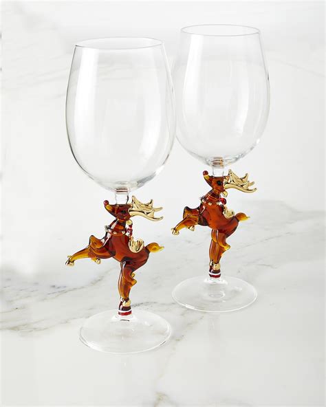 Neiman Marcus Figural Christmas Tree Wine Glasses Set Of 2 Horchow