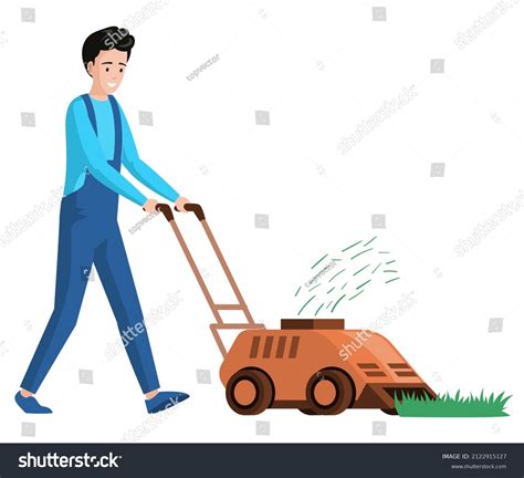 Man Pushing Lawn Mower Isolated On Stock Vector (Royalty Free) 2122915127 | Shutterstock