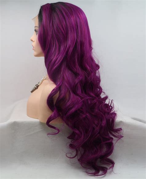 22 Lace Front Deep Purple Wavy Long Wigs Super X Studio