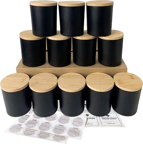 Connoo 12 Pack 10 Oz Matte Black Glass Candle Jars For Making Candles With Airtight