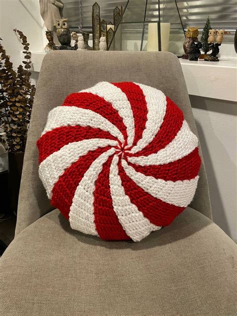 Handmade Decorative Peppermint Pillow Round Crochet Pillow Etsy