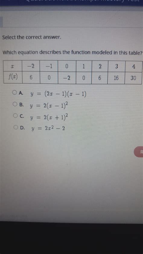 Select The Correct Answer Which Equation Describes The Function