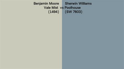 Benjamin Moore Vale Mist 1494 Vs Sherwin Williams Poolhouse Sw 7603 Side By Side Comparison