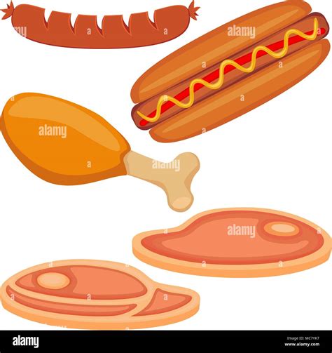 Colorful Cartoon Bbq Meat Set Stock Vector Image And Art Alamy